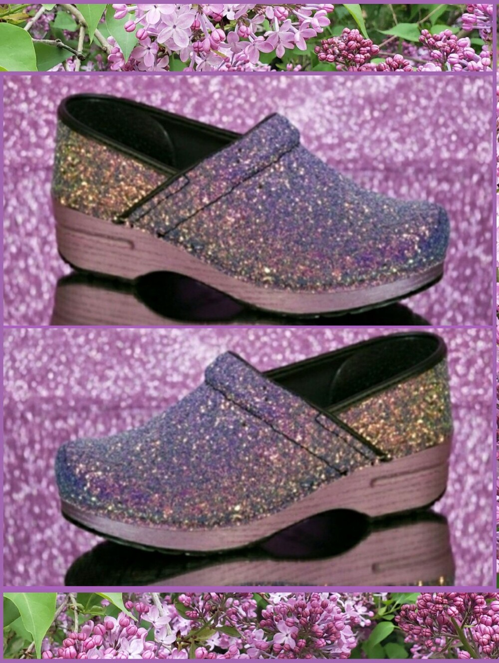 Lilac Dansko Glitter Pro Clog Purple Sparkling Fairycore Festival Boho Bling 💜 - Picture 7 of 16